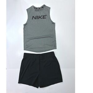 Nike Pro Womens Grey Muscle Tank and Black Dri-FIT Shorts Athletic Set Large
